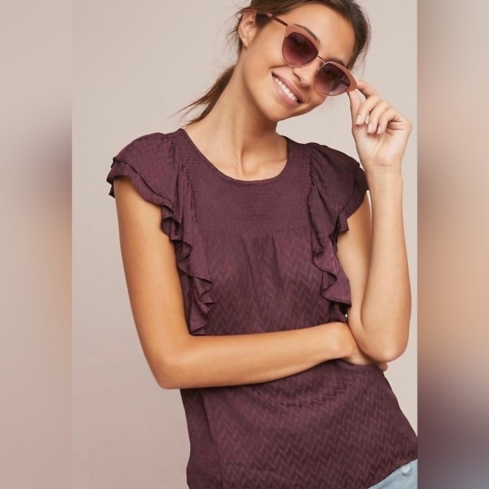 Meadow Rue by Anthropologie Burgundy/Plum Blouse.